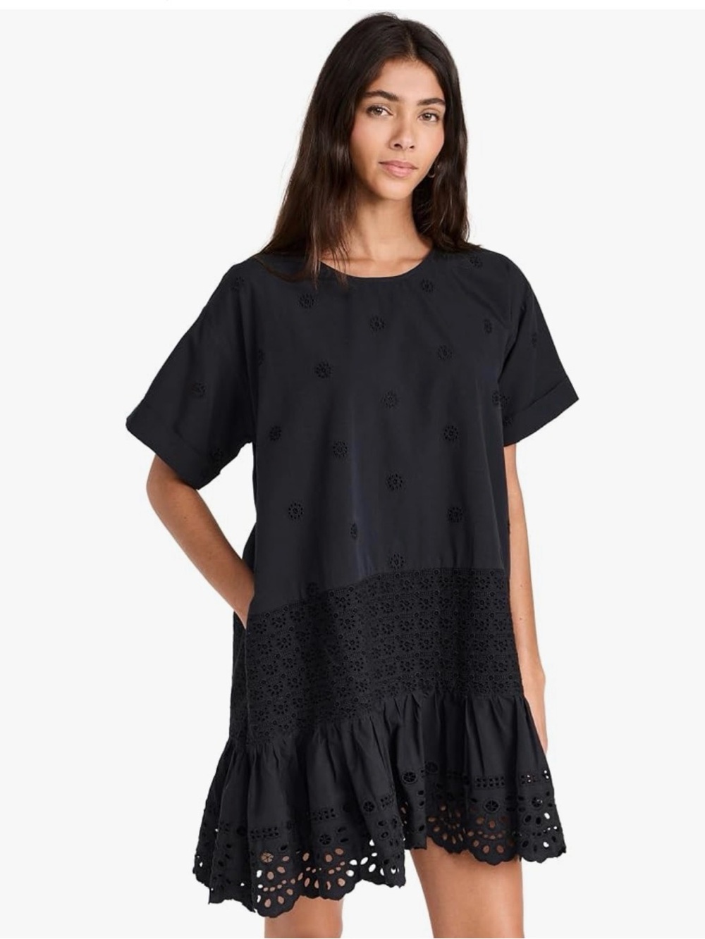 Sea New York Black Eyelet Drop Waist Mini Dress XL